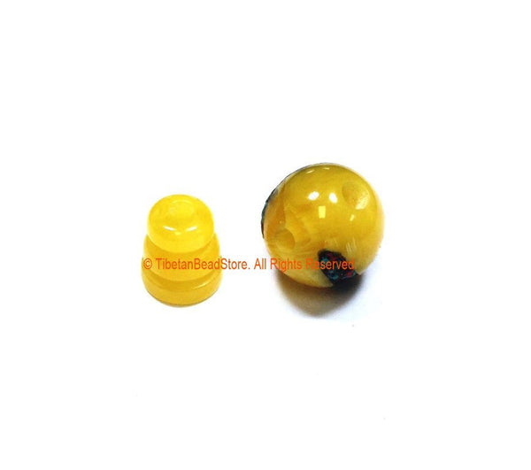 1 SET Tibetan Amber Color Resin Guru Bead Set with Inlays - Tibetan Guru Beads - Inlaid Resin Guru Beads - Mala Supplies - GB53-1