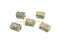 2 BEADS - Repousse Carved Tibetan Silver Rectangular Box Shaped Tibetan Beads with Deer & Floral Details - Tibetan Pendant Beads - B3080B-2