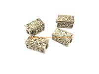 1 BEAD - Repousse Carved Tibetan Silver Rectangular Box Shaped Tibetan Bead with Snake & Floral Details - Tibetan Pendant Beads - B3080C-1
