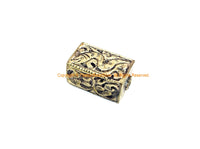 2 BEADS - Repousse Carved Tibetan Silver Rectangular Box Shaped Tibetan Beads with Snake & Floral Details - Tibetan Pendant Beads - B3080C-2