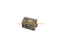 2 BEADS - Repousse Carved Tibetan Silver Rectangular Box Shaped Tibetan Beads with Butterfly & Floral Details - Tibetan Metal Beads - B3080D-2