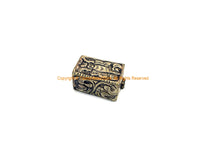 1 BEAD - Repousse Carved Tibetan Silver Rectangular Box Shaped Tibetan Bead with Butterfly & Floral Details - Tibetan Metal Beads - B3080D-1