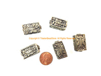 1 BEAD - Repousse Carved Tibetan Silver Rectangular Box Shaped Tibetan Bead with Butterfly & Floral Details - Tibetan Metal Beads - B3080D-1