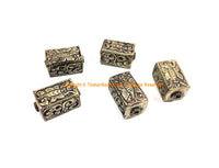 1 BEAD - Repousse Carved Tibetan Silver Rectangular Box Shaped Tibetan Bead with Butterfly & Floral Details - Tibetan Metal Beads - B3080D-1