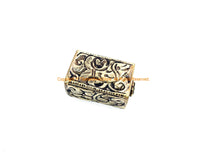 1 BEAD - Repousse Carved Tibetan Silver Rectangular Box Shaped Tibetan Bead with Fish & Floral Details - Tibetan Metal Beads - B3080E-1