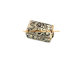 2 BEADS - Repousse Carved Tibetan Silver Rectangular Box Shaped Tibetan Beads with Fish & Floral Details - Tibetan Metal Beads - B3080E-2
