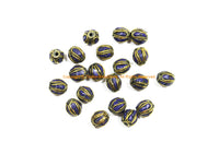 10 BEADS Tibetan Lapis & Brass Inlay Oval Shape Beads - Tibetan Beads Tribal Beads - 10mm x 11mm - Handmade Oval Inlay Beads - B3474-10