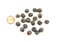 10 BEADS Tibetan Lapis & Brass Inlay Oval Shape Beads - Tibetan Beads Tribal Beads - 10mm x 11mm - Handmade Oval Inlay Beads - B3474-10