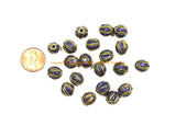 10 BEADS Tibetan Lapis & Brass Inlay Oval Shape Beads - Tibetan Beads Tribal Beads - 10mm x 11mm - Handmade Oval Inlay Beads - B3474-10