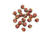 10 BEADS Tibetan Coral & Brass Inlay Bicone Shape Beads - Tibetan Beads Tribal Beads - 12mm x 13mm - Handmade Inlay Bicone Beads - B3475-10