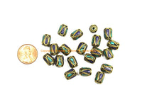 10 BEADS Tibetan Lapis, Turquoise, Brass Inlay Tube Beads - Tibetan Beads Tribal Beads - 8mm x 11mm Handmade Tube Inlay Beads - B3477-10