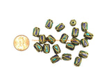 10 BEADS Tibetan Lapis, Turquoise, Brass Inlay Tube Beads - Tibetan Beads Tribal Beads - 8mm x 11mm Handmade Tube Inlay Beads - B3477-10