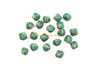 10 BEADS Tibetan Turquoise & Brass Inlay Bicone Shape Beads - Tibetan Beads Tribal Beads - 12mm x 12mm - Inlay Bicone Beads - B3478-10
