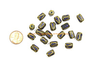4 BEADS Tibetan Lapis & Brass Inlay Barrel Beads - Tibetan Beads Tribal Beads - 8mm x 11mm - Barrel Tube Cylinder Beads - B3482-4