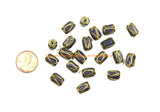 4 BEADS Tibetan Lapis & Brass Inlay Barrel Beads - Tibetan Beads Tribal Beads - 8mm x 11mm - Barrel Tube Cylinder Beads - B3482-4