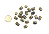 10 BEADS Tibetan Lapis & Brass Inlay Barrel Beads - Tibetan Beads Tribal Beads - 8mm x 11mm - Barrel Tube Cylinder Beads - B3482-10