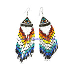 Ethnic Beaded Fringe Tassel Earrings with Multi-colored Beads - Beadwork Earrings - Handmade Jewelry - E24