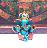 Ganesh Turquoise Green Color Hand Painted Statue - Ganesha Ganesh Ganpati - Meditation Supplies - HC151