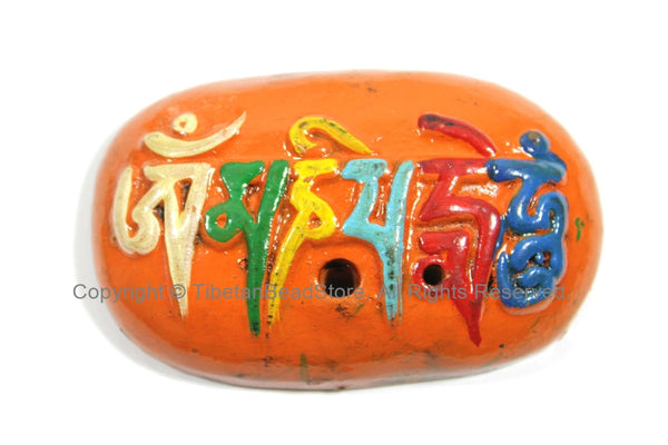 Tibetan Om Mani Padme Hung Mantra Oval Clay Incense Burner - Handmade Tibetan Incense Burners - IB88
