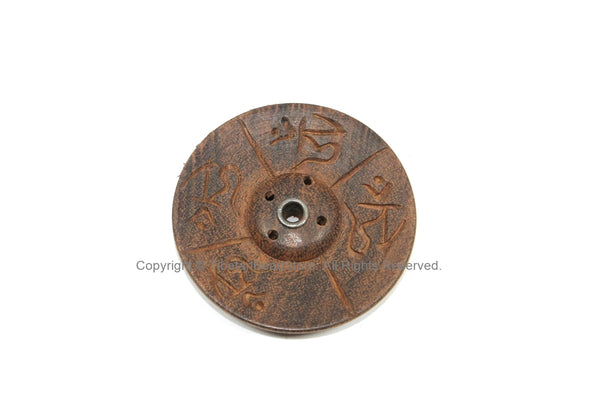 Tibetan OM Mantra Carved Handcrafted Wood Incense Burner - IB98