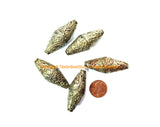 1 BEAD BIG Ethnic Tribal Metal Floral Bicone Bead - Handmade Long Tibetan Silver BiCone Beads - Tribal Beads - B3515-1