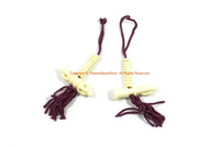 Tibetan Mala Counter Carved White Bone Bell & Vajra Set - Prayer Bead Mala Making Supplies - T254