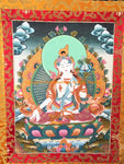 White Tara Sitatara Tibetan Thangka with High Quality Silk Brocade Framing - TH88