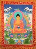 Buddha Sakyamuni Tibetan Thangka with High Quality Silk Brocade Framing - TH89