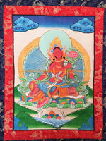 Red Tara Tibetan Thangka with High Quality Silk Brocade Framing - TH94