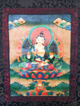 Antiqued Finish Vajrasattva Tibetan Thangka with High Quality Silk Brocade Framing - TH95