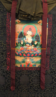 Antiqued Finish Vajrasattva Tibetan Thangka with High Quality Silk Brocade Framing - TH95