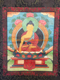 Antiqued Sakyamuni Buddha Tibetan Thangka with High Quality Silk Brocade Framing - TH96