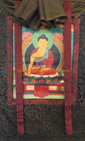Antiqued Sakyamuni Buddha Tibetan Thangka with High Quality Silk Brocade Framing - TH96