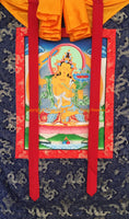 Manjushri Buddha Tibetan Thangka with High Quality Silk Brocade Framing - TH97