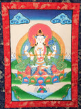 Chenrezig Buddha Avalokiteshvara Tibetan Thangka with High Quality Silk Brocade Framing - TH99