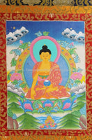 Buddha Sakyamuni Tibetan Thangka with High Quality Silk Brocade Framing - TH89