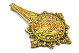 Long Tribal Brass Shield Tibetan Pendant - Ethnic Solid Brass Shield Design Pendant - Carved Floral Shield - Tibetan Brass Pendant - WM7317