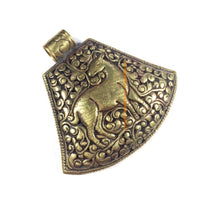 Ethnic Tibetan Fine Repousse Filigree Pendant with Deer, Auspicious Lotus & Foliate Details - Tribal Artisan Handmade Jewelry - WM7483A