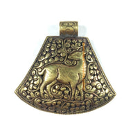 Ethnic Tibetan Fine Repousse Filigree Pendant with Deer, Auspicious Lotus & Foliate Details - Tribal Artisan Handmade Jewelry - WM7483A