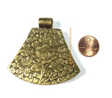 Ethnic Tibetan Fine Repousse Filigree Pendant with Deer, Auspicious Lotus & Foliate Details - Tribal Artisan Handmade Jewelry - WM7483A
