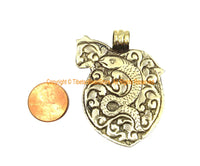 Ethnic Tibetan Silver Repousse Horse Pendant with Lime Green Jade Gemstone Inlay and Snake on Reverse Side - TibetanBeadStore Jewelry - WM7993