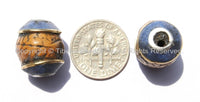 2 BEADS Ethnic Nepal Tibetan Bodhi Seed Beads with Lapis Inlaid Caps - Tibetan Beads Bodhi Beads Nepalese Beads Nepal Tibet - B2572-2