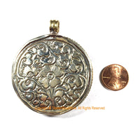 Large Encased Naga Conch Shell Tibetan Pendant Repousse Endless Knot- Ethnic Tribal Nepal Himalayan One of a Kind Handmade Jewelry- WM7403B