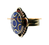 Handmade Ethnic Tibetan Lapis Inlay Circles Statement Ring - Handmade Tibetan Jewelry - R348-7.25