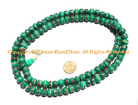 108 BEADS 10mm Tibetan Green Color Bone Mala Prayer Beads with Turquoise, Coral & Metal Inlays- Ethnic Tibetan Green Bone Mala Beads- PB148 - TibetanBeadStore