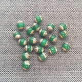 10 BEADS Tibetan Green Jade Beads with Repousse Tibetan Silver Caps - 8mm Beads Green Onyx Agate Jade Beads - Jewelry Beading - B3462-10