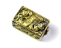 Repousse Carved Brass Rectangular Box Shaped Tibetan Bead with Scroll & Floral Details - 1 Bead - Handmade Tibetan Pendant Beads - B2441