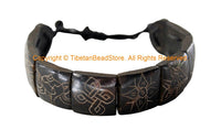 Adjustable Tibetan 8 Auspicious Symbols Wrist Bracelet Handmade - Buddhist Yoga Tribal Nepal Tibet Carved Bracelet- C292