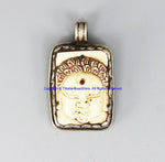 OOAK 92.5 Sterling Silver & Carved Bone Buddha Head Pendant with Repousse Lotus Floral Details - TibetanBeadStore - SS8032