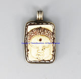 OOAK 92.5 Sterling Silver & Carved Bone Buddha Head Pendant with Repousse Lotus Floral Details - TibetanBeadStore - SS8032